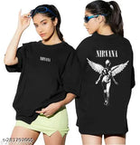Oversized black t-shirt with "Nirvana" print, thin, lightweight fabric for women, casual style