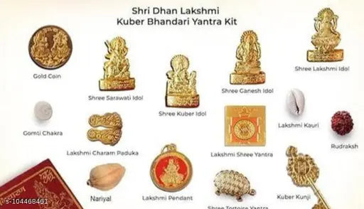 Brass Laxmi Kuber Bhandari Dhan Laxmi idol, traditional Indian Diwali Pooja God statue (3.5cm x 3cm x 10cm)