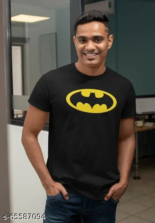 Men's cotton Batman printed t-shirt, short sleeves, vibrant design. [Color: black & white] [Material: cotton] [Product type: printed t-shirts]