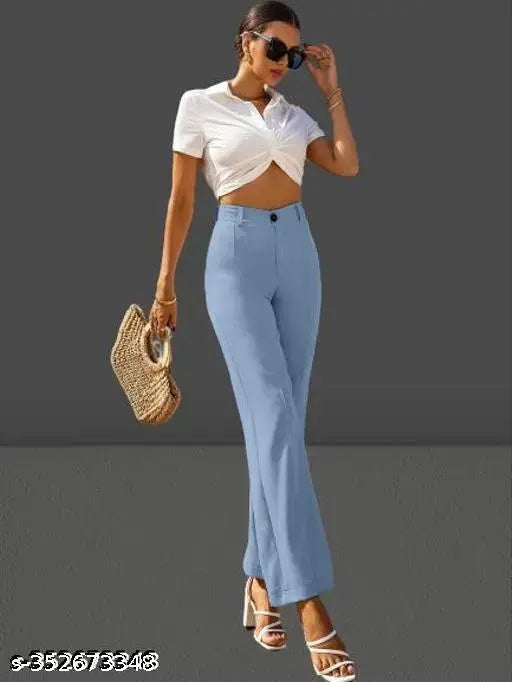 Blue high-waisted flared trousers