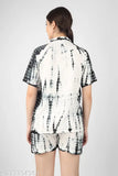 Women's black tie-dye viscose rayon top & shorts night suit set, stylish casual tie-dye clothing for nightwear