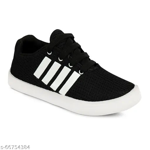 Black and white Adidas sports shoes with a white outsole and logo, designed for running and comfort