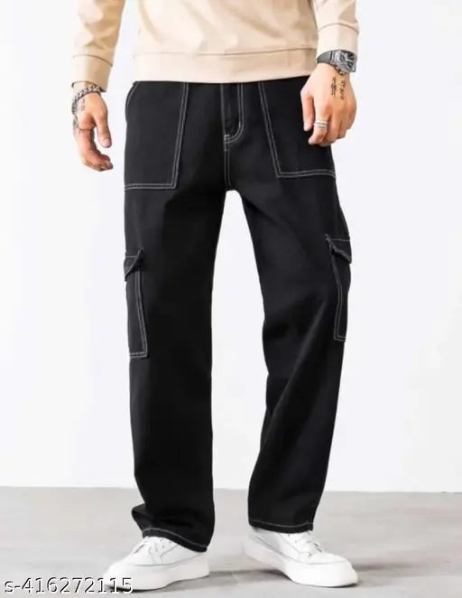 Black denim fashion jeans by Flaying Men DSKIF, solid pattern, size 30 (waist 30", length 41", hip 34")