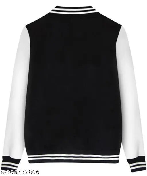 Black and white striped men's zip-up jacket with long sleeves