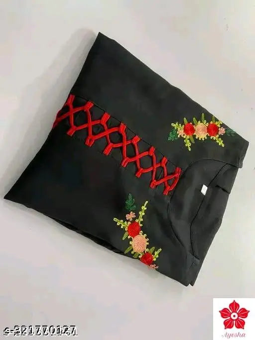 Black cotton long-sleeve naera embroidery, solid design for women's fashion in various sizes (S-XXL) from India