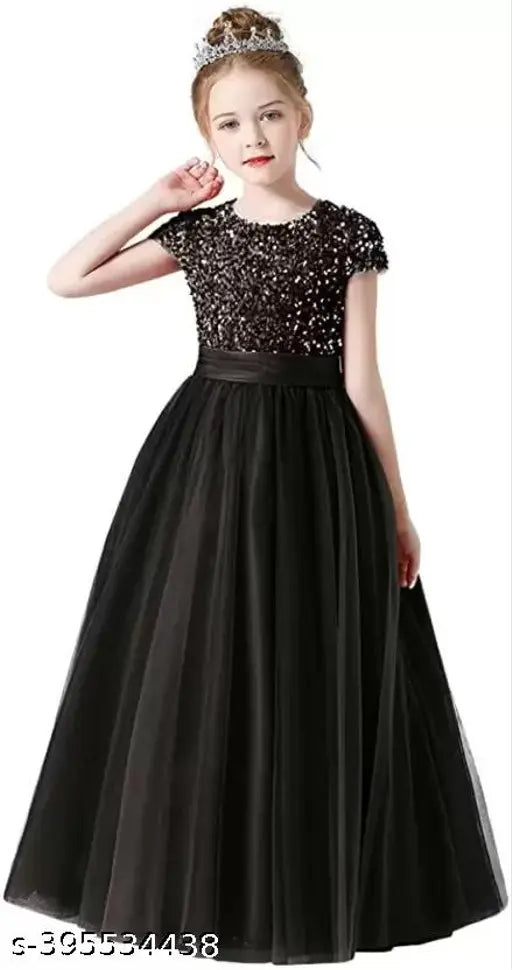 Shining sequins net dress, long sleeves for flower girls, party wear, embroidered design, kids sizes 5-15 years, India origin