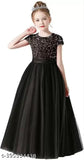 Shining sequins net dress, long sleeves for flower girls, party wear, embroidered design, kids sizes 5-15 years, India origin