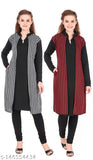 Women's long sleeves blazer with kameez and pants set. Black, red, white checkered pattern on blazer, black and red patterned kameez, black pants