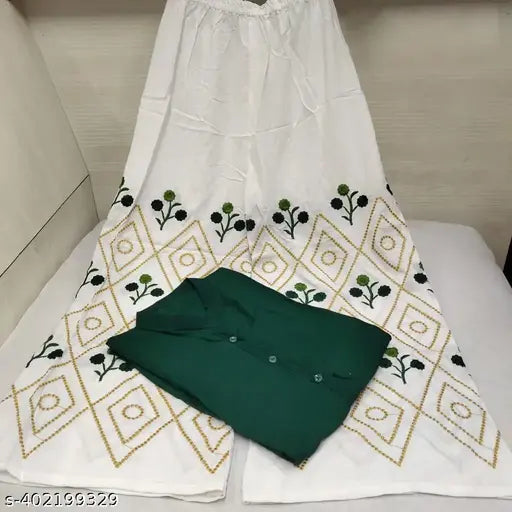 Rayon embroidered kurta with palazzo, embellished net, long sleeves, L and XXL sizes, Indian origin