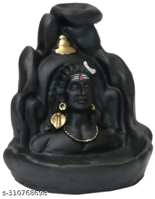 Adiyogi Shiva Smoke Fountain, decorative polyresin pooja showpiece in black color