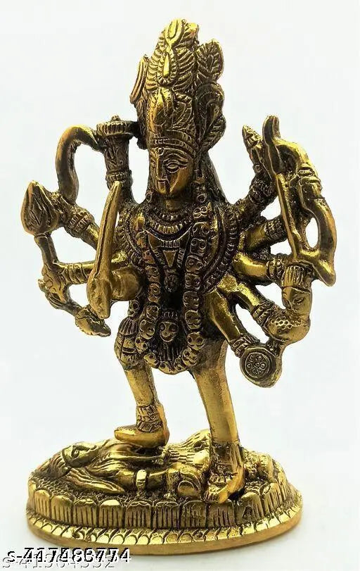 Brass yellow finish Kali Maa & Shiva Statue sculpture, Hindu Goddess Kali Maa with Shiva, home décor & puja idol