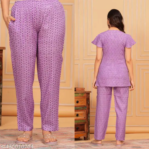 Women's Rayon Printed Night Suit Set - Coordinating nightdress for women and girls