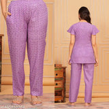 Women's Rayon Printed Night Suit Set - Coordinating nightdress for women and girls