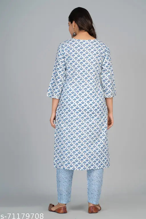 Rayon kurti set with printed pants, three-quarter sleeves, Indian fashion for women
