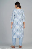 Rayon kurti set with printed pants, three-quarter sleeves, Indian fashion for women