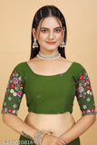 Green, embroidered, off-shoulder blouse with sleeveless design