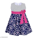 Silver and white polka dot dress with a pink bow, knee-length for baby girls