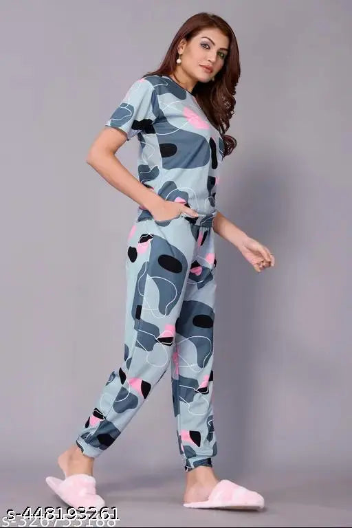 Women's printed short pyjama night suit, polycotton, Indian-made