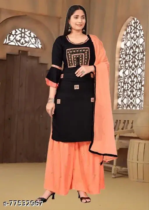 Black and orange traditional dupatta set
