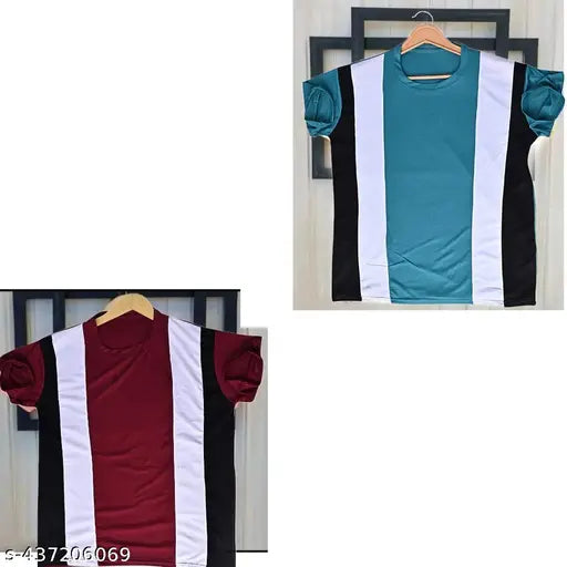 Multicolor men's style short sleeve, colorblocked polyester t-shirt set (2pcs), versatile and comfortable for summer or winter wear