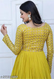Yellow embroidered sequin gown, long sleeves