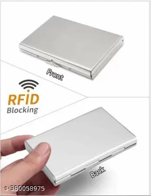 Stainless steel, water-resistant RFID protected black business card holder for 6 cards, sleek and portable for daily use