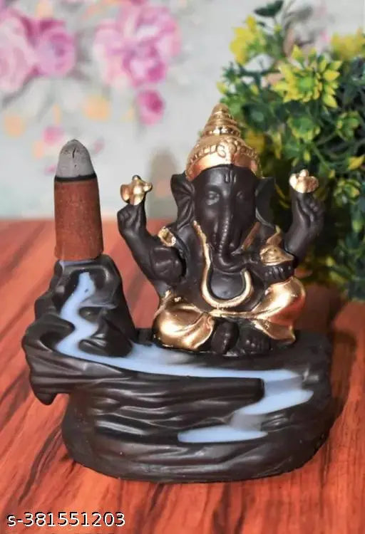 Handcrafted polyresin Ganesha showpiece with 30 backflow incense cones, perfect for home decor and gifts
