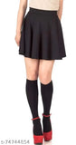 Black polyester women's solid short skirt (TS-5003-Black), various sizes available including 26, 28, 30, 32, 34, and 36. Indian-made fashion item on display