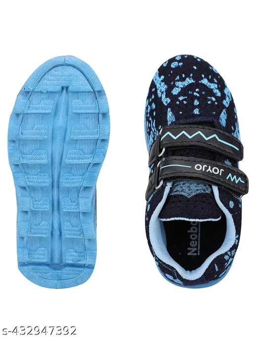 Neon blue unisex child casual shoes with a black strap closure