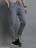 Solid grey denim men's jeans by Regrowth, slim fit for casual bowling outfits