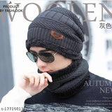 Dark grey wool balaclava cap, fur patterned for winter sports