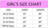 The image displays a size chart with sizing options ranging from 0 to 12, and specific sizes labeled as 'size', 'chest', 'length', and age groups including infants