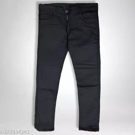 Black polyester jeans, solid pattern for all seasons - size 28, 30, 32 originating from India