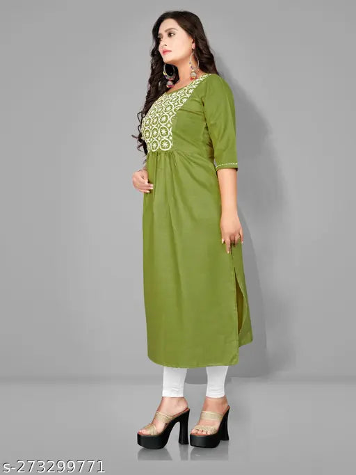 Green embroidered cotton kurta