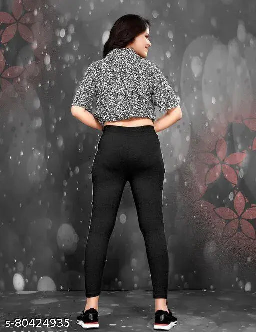 DK-Enterprise cotton blend unique women's jeggings - solid net, elastic, slim fit for gym, yoga, or casual wear. Sizes: 26 (37in), 28 (37in), 30 (37in), 32 (37in), 34 (37in), Free Size (37in). Made in India