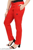 Bright red women's cotton track pants, elastic waistband, side pockets