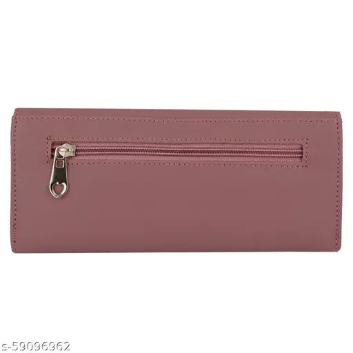 Purple leather wallet with zip closure, multiple card slots