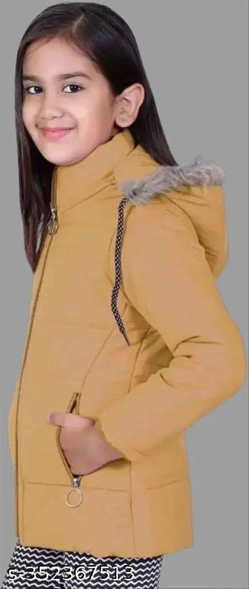 Yellow puffer coat, zip closure, lined hood