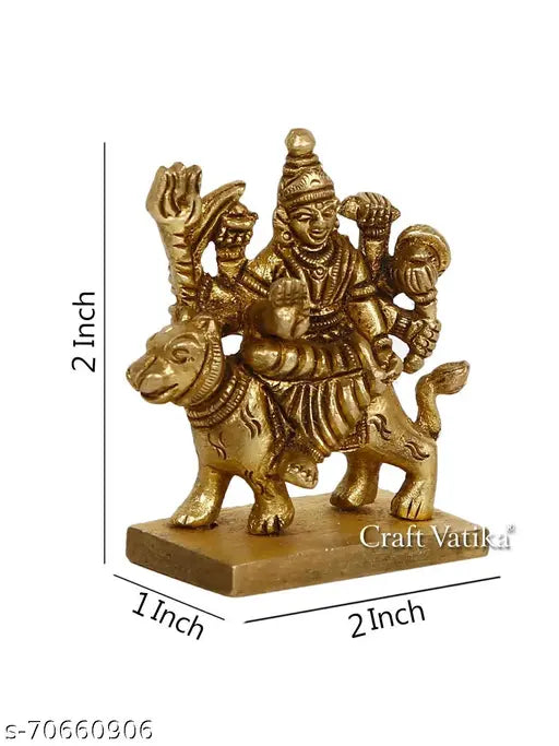 Brass Durga Maa statue, intricately detailed God Idol for puja decor and gifting, 5cm x 6.5cm x 2.5cm, Indian origin