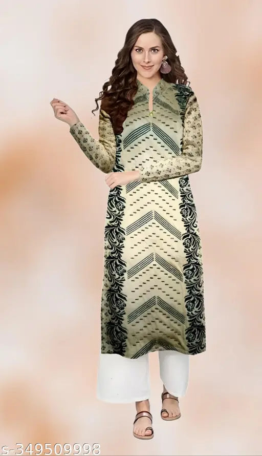 Woolen kurti, long sleeve, crew neck, black and white patterned