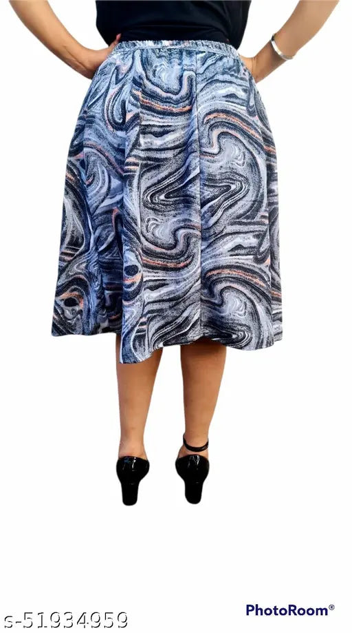 Designer glamarous women's western crepe skirt with printed net, available in sizes 26-38 (India origin)