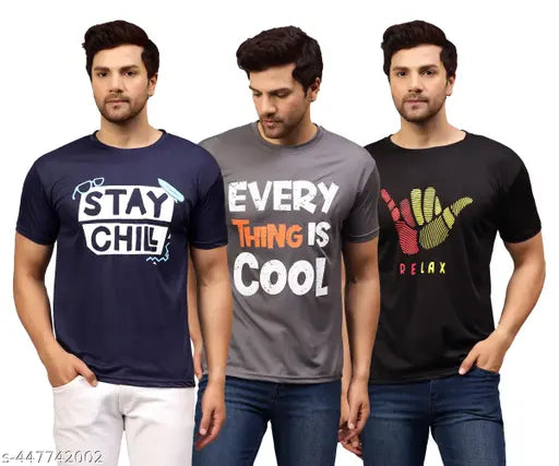 GARMIN Urbane Glamorous Men Dri-Fit Printed Active Tshirts Combo of 3