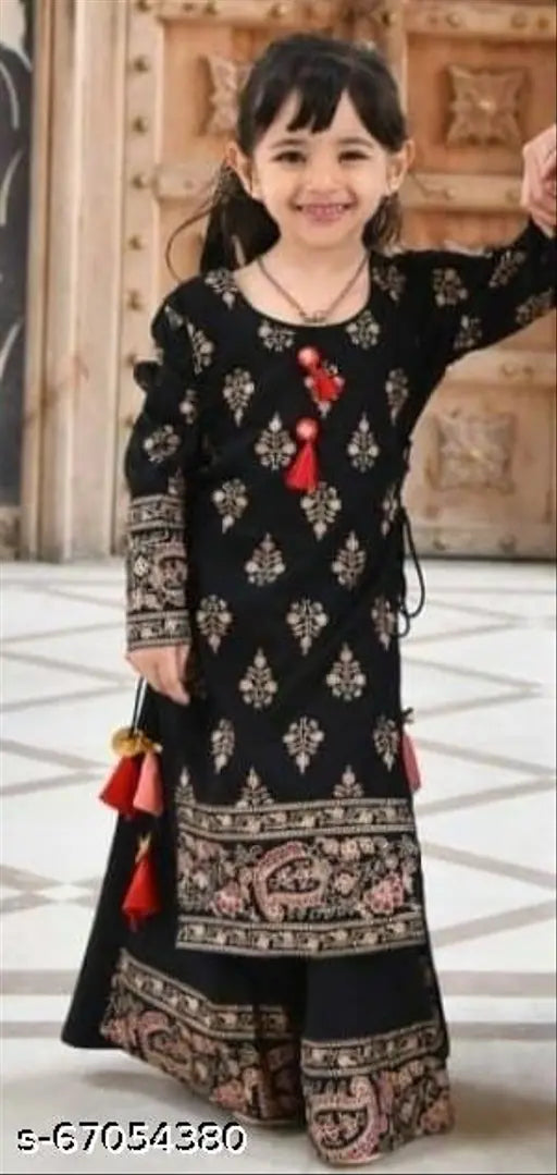 Three-quarter sleeve rayon kids kurta, printed net design for 3-4 to 12-13 years, Indian origin