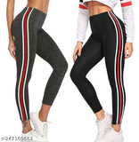Printed cotton blend slim fit activewear track pants combo pack for women (26, 28 in x 39 in), India