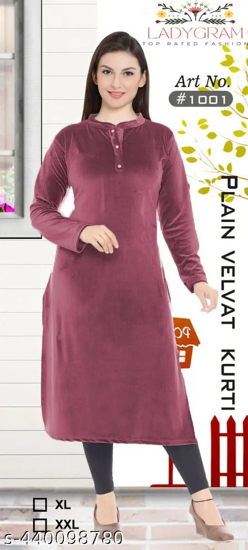 Maroon velvet long-sleeved kurta dress for women