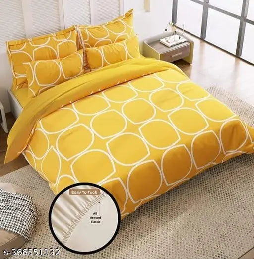 Glace cotton geometric King Size elastic fitted bedsheet with two pillows, ideal for summer adult use