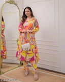 Rayon printed kurta set with palazzos, three-quarter sleeves, women's traditional Indian attire