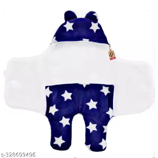 Premium polyester hooded star-printed baby blanket for newborns to 6 months, classic evergreen design, easy wrap and hold