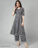 Art Silk and Rayon Viscose Jivika Drishya Women's Kurta Set with Palazzos, printed net, short sleeves, single size available. Indian-made fashion on model