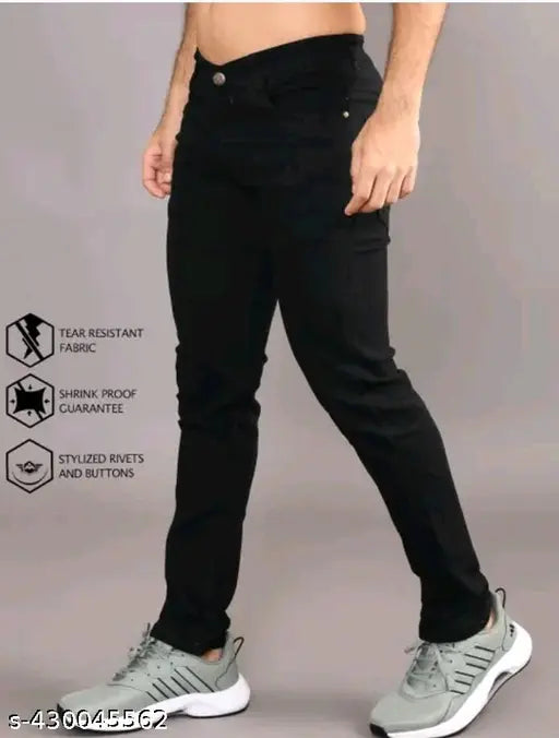 Black slim fit men's jeans, low price, stylish design, comfortable fit, durable fabric